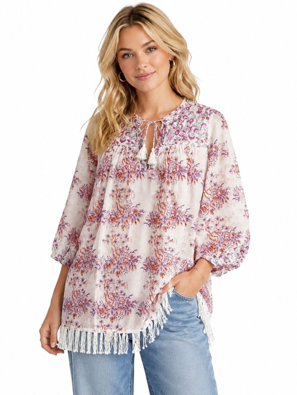Roberta Roller Rabbit Sheer Cotton Fringe Tunic XS